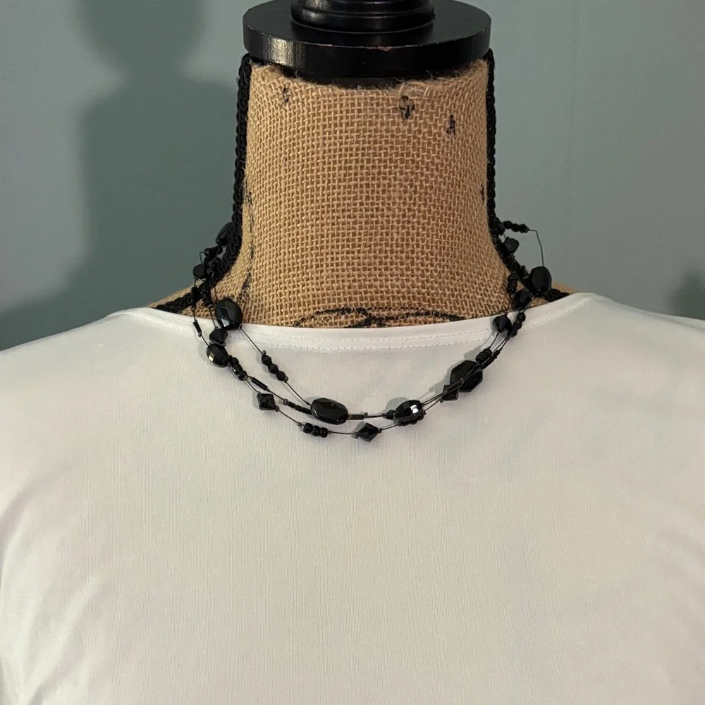 Vintage 90's New York & Company Black Bead and Wire Choker Necklace
